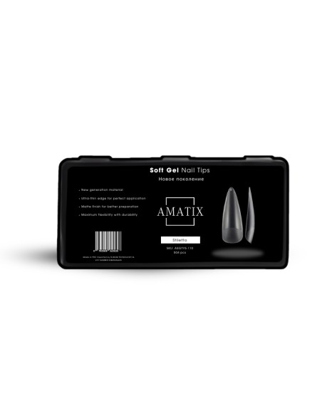 Amatix Soft Gel Nail Tips Stiletto 504uni 12 tamaños