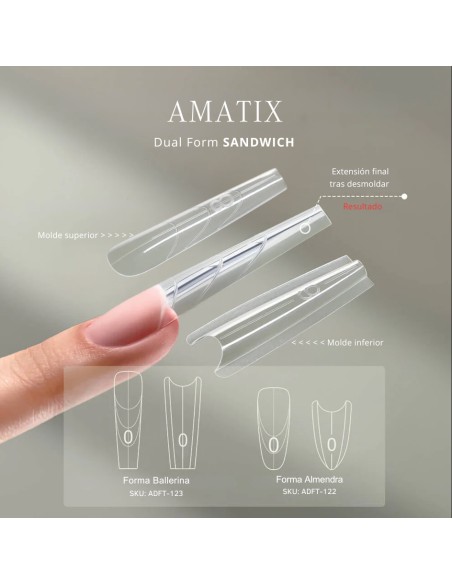 Amatix Dual Form Nail Tips Sandwich Almond 240uni 15 tamaños