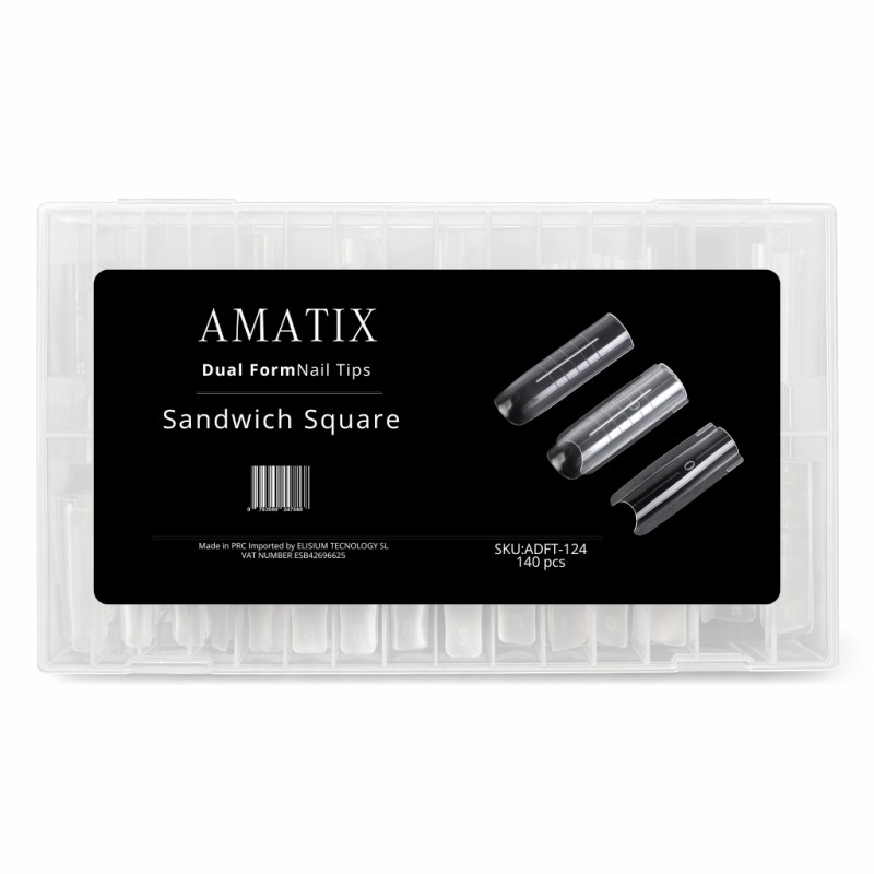 Amatix Dual Form Nail Tips Sandwich Square 140uni 15 tamaños